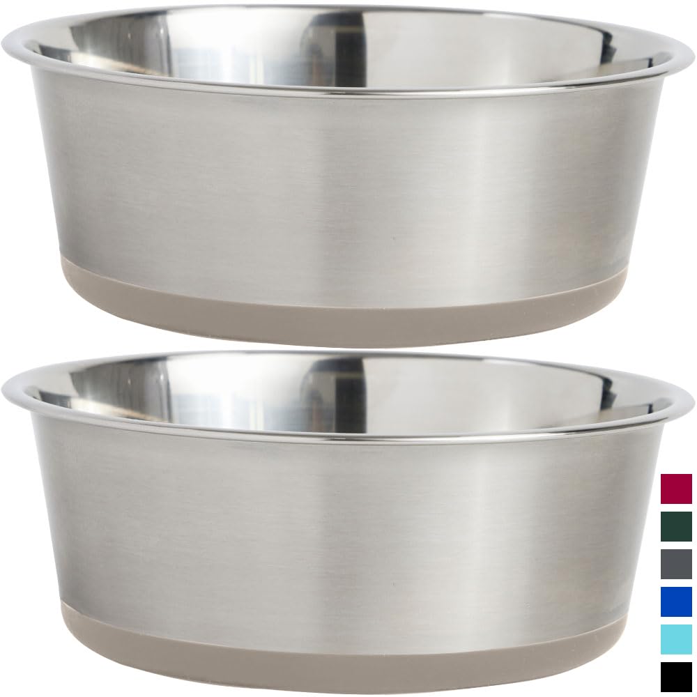 Gorilla Grip Set Of 2 Dog Bowls, Heavy Duty Metal Food And Water Bowl For Feeding Dogs And Cats, Dishwasher Safe, Rust Resistant Stainless Steel, Bpa Free Rubber Base, Holds 2 Cups (16 Fl Oz), Beige