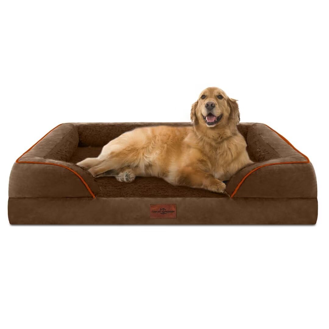Comfort Expression XL Orthopedic Dog Bed, Waterproof, Washable, 42"x30"x9", Chocolate Brown, Non-Slip Bottom, Removable Cover