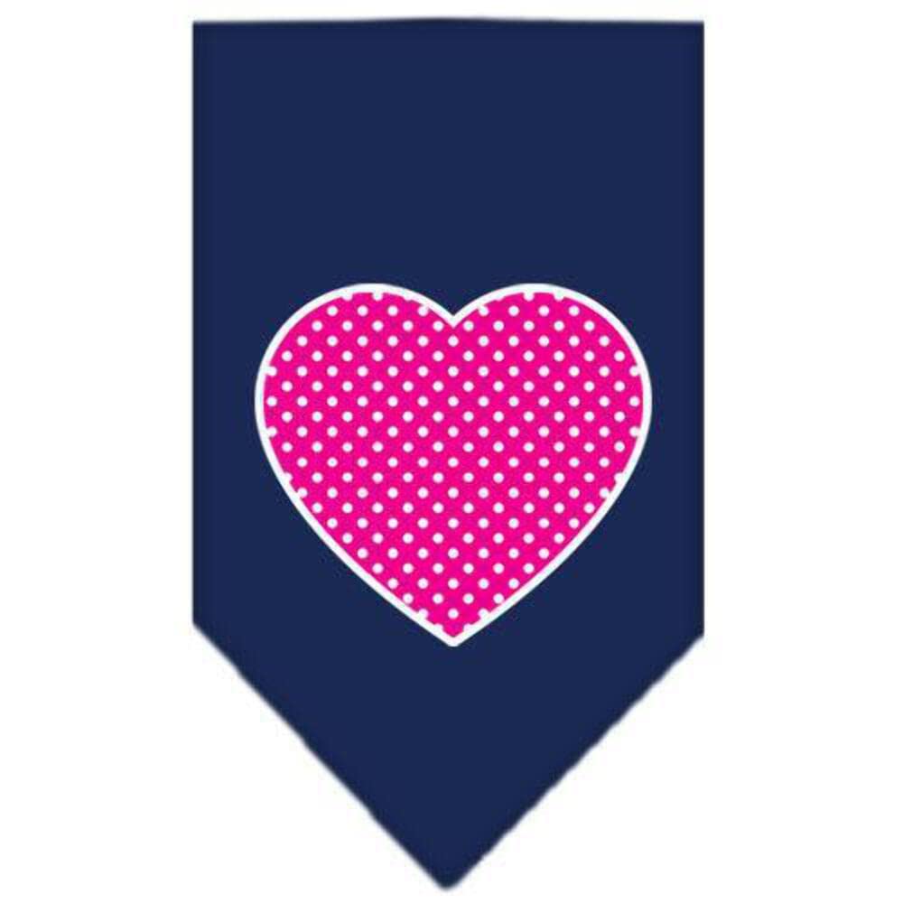 Pet and Dog Bandana Screen Printed, &quot;Pink Swiss Dot Heart&quot; Navy Blue Small