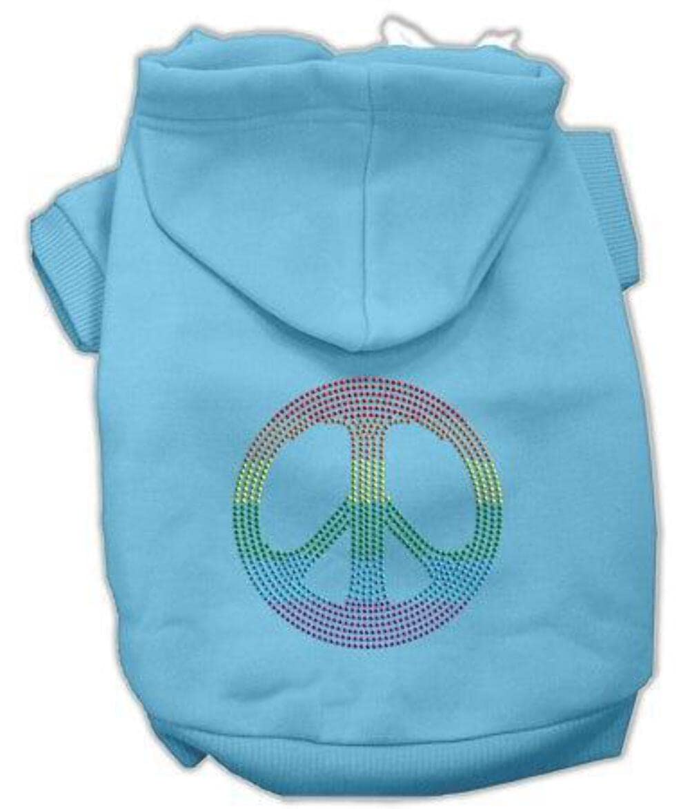 Mirage Pet Products Rhinestone Rainbow Peace Sign Hoodies, X-Small, Baby Blue