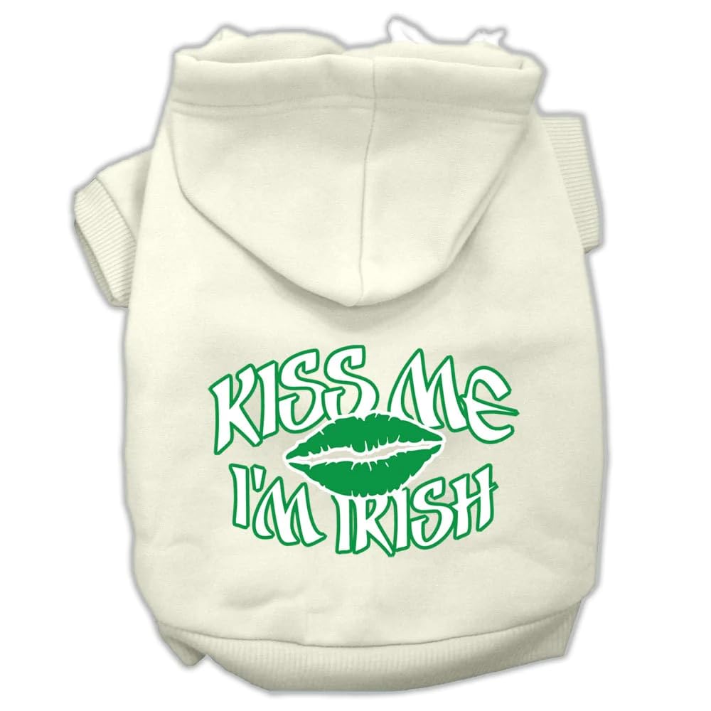 Pet Dog & Cat Hoodie Screen Printed, Kiss Me I'm Irish Light Pink XS (0-3 lbs.)