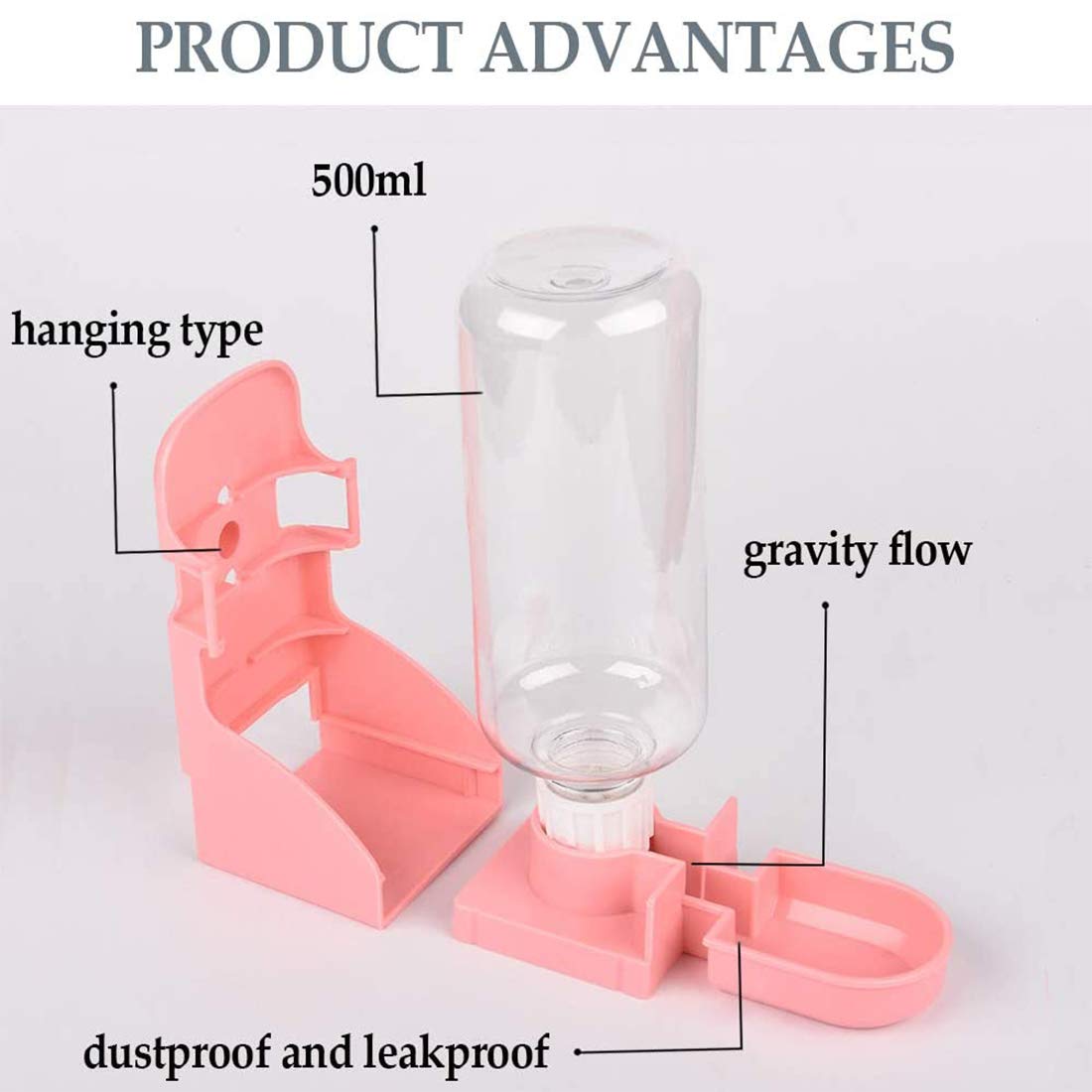Kathson Rabbit Water Bottle, 17Oz Hanging Water Fountain Automatic Dispenser No Leak Waterfeeder For Bunny Chinchilla Guinea Pig Hedgehog Ferret