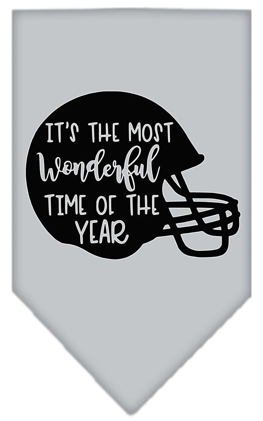 Pet and Dog Bandana Screen Printed, "It's The Most Wonderful Time Of The Year (Football)" Grey Small