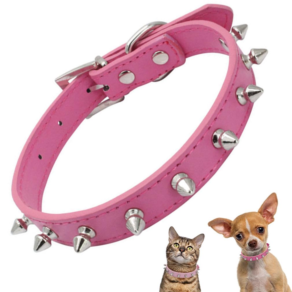 Dog Spiked Collar for Small Dogs, Mushrooms Rivet Stud Studded Soft Pu Faux Leather Spike Dog Collar Adjustable for XS Small Med