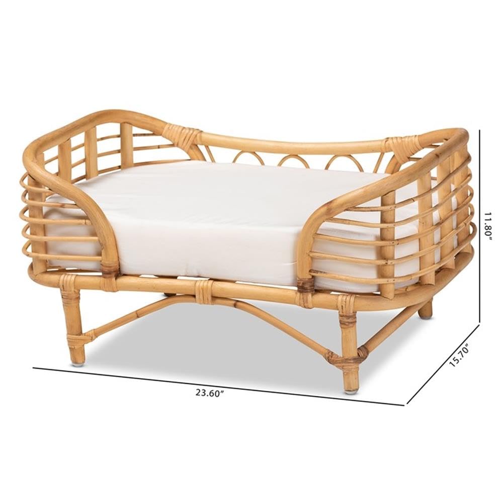 Baxton Studio Malino Modern Bohemian  Natural Brown Rattan Pet Bed with Cushion