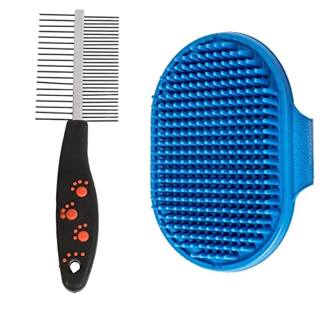 D&C PAWS Pet Combo Grooming Kit 2 in 1 Pet Massage Brush/Double Side Hair Straightening Brush | Ideal for Dogs and Puppy (Set of