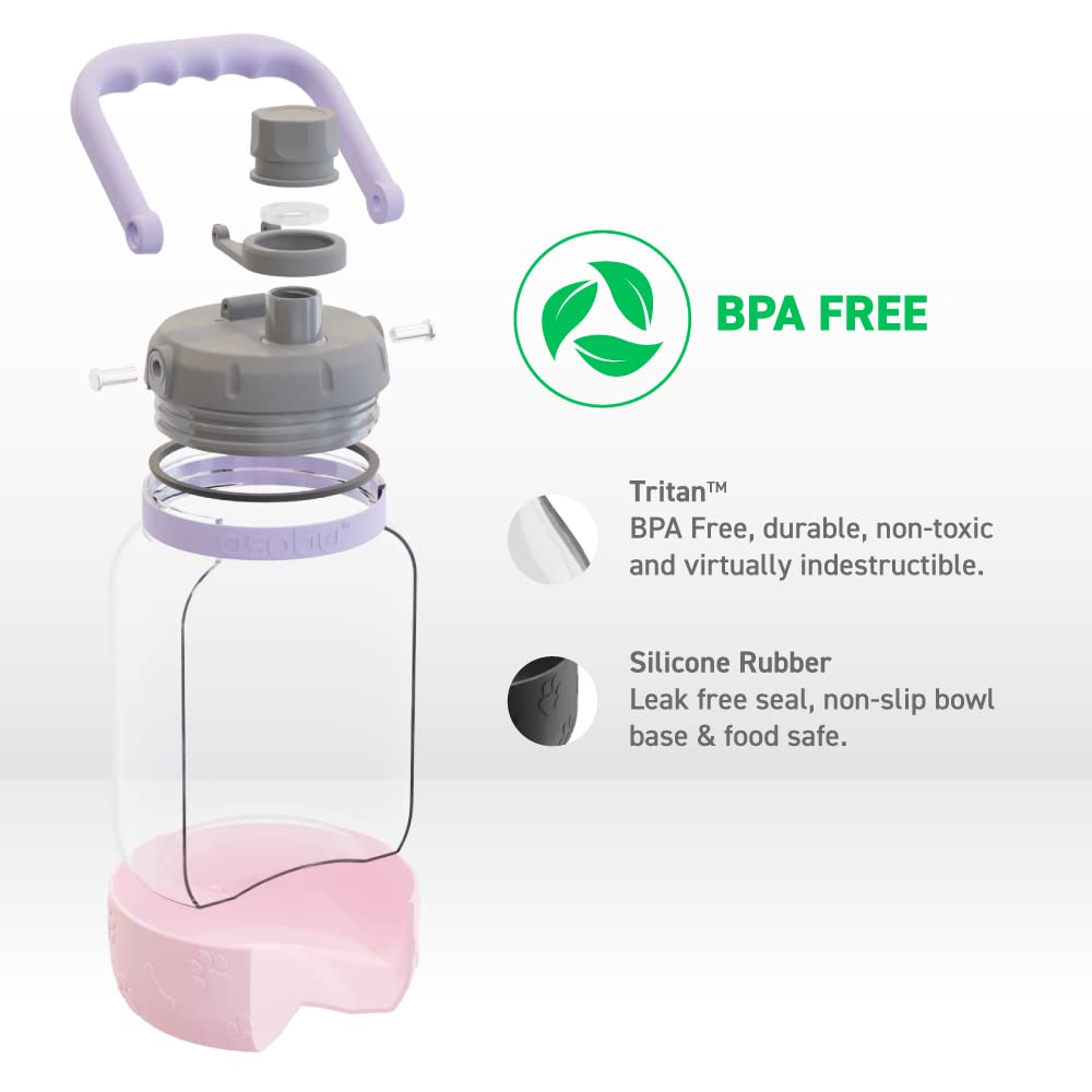 Asobu Barkley Tritan Bottle 50 Ounce With A Detachable Silicone Dog Bowl (Pink)