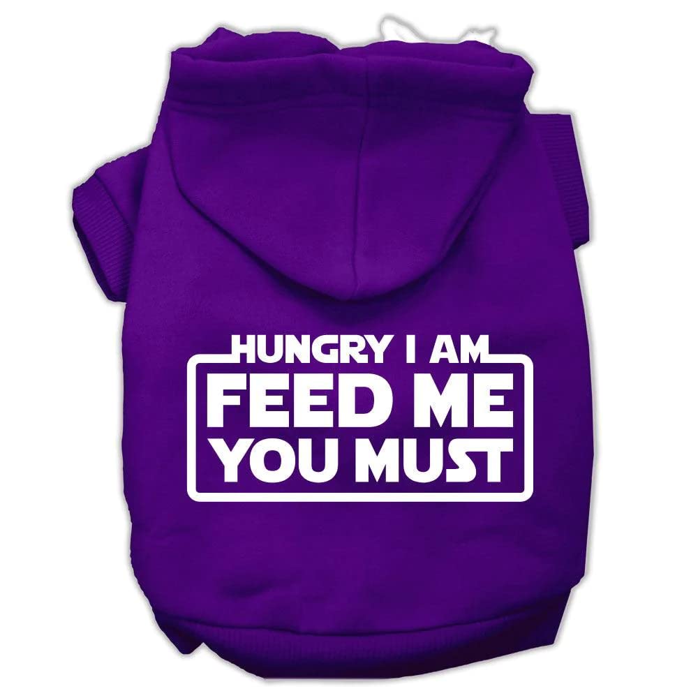 Pet, Dog & Cat Hoodie Screen Printed, Hungry I Am, Feed Me You Must Purple LG (10-14 lbs.)