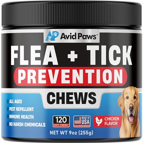 Dog Flea And Tick Treatment Chewable (Chicken Flavor) - Us Made Natural Flea And Tick Prevention For Dogs Chewable Tablets - Fle