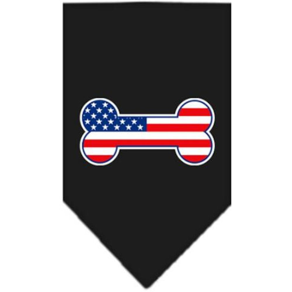 Pet and Dog Bandana Screen Printed, &quot;Bone Shaped American Flag&quot; Black Small