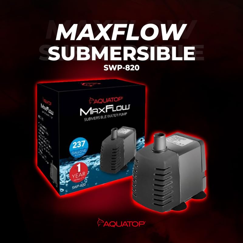 Aquatop Maxflow Submersible Aquarium Pump 237 Gph – Adjustable Flow Rate For Fish Tanks, Sumps, Statuary, And Water Features, Swp-820