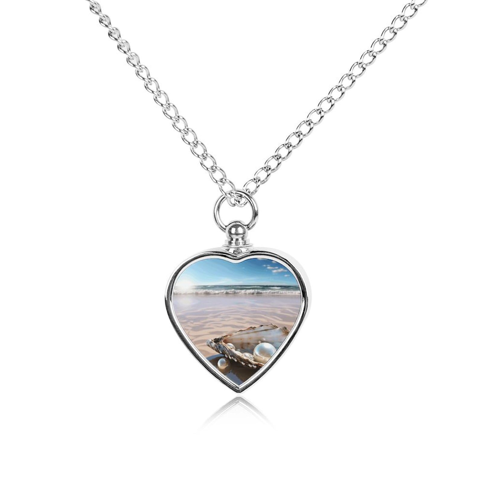 Ocean Beach Mussel Pearl Urn Necklaces for Ashes Pendant Pet Cremation Jewelry Urn Pendant Cat Dog Heart Memorial Keepsake Penda