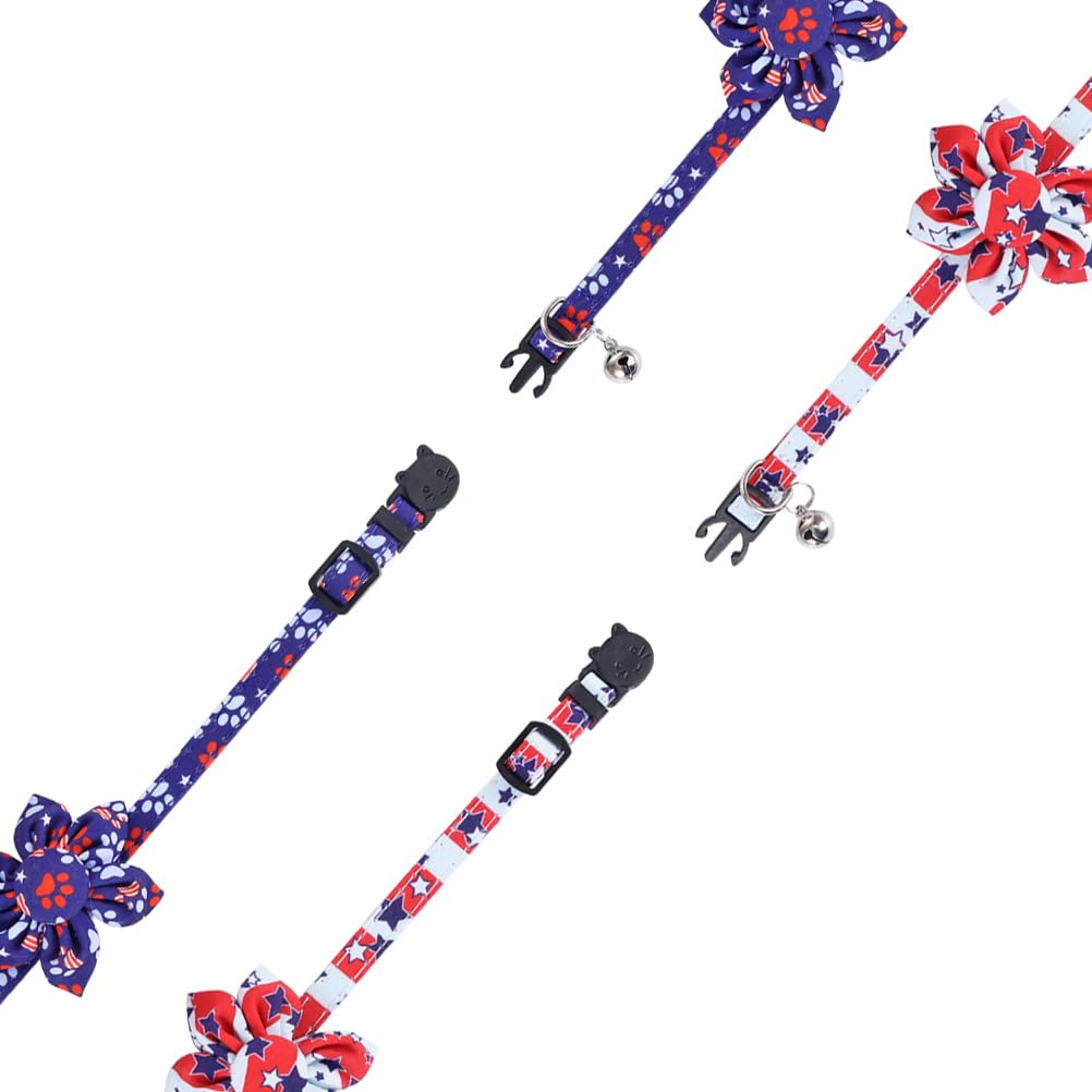 American Flag Cat Collar With Bell Sunflower Star Adjustable 4Th Of July Breakaway Kitten For Independence Day