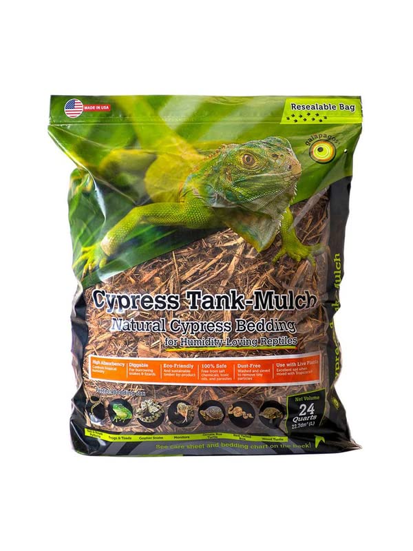 Galápagos (05056) Cypress Tank-Mulch Woodland Bedding For Reptiles & Amphibians, Eco-Friendly, High Absorbency, Dust-Free Perfect For Bearded Dragons, Tortoises, Snakes, & More, 24Qt