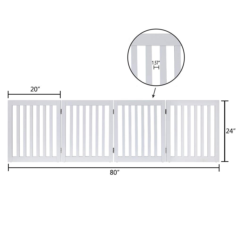 Unipaws 24? Free Standing Pet Gate For Dog Cat Baby, Wooden Dog Gates For Doorway, Stairs, Step Over Foldable Pet Fence For The House, Expandable Dog Barrier, Indoor Use, White