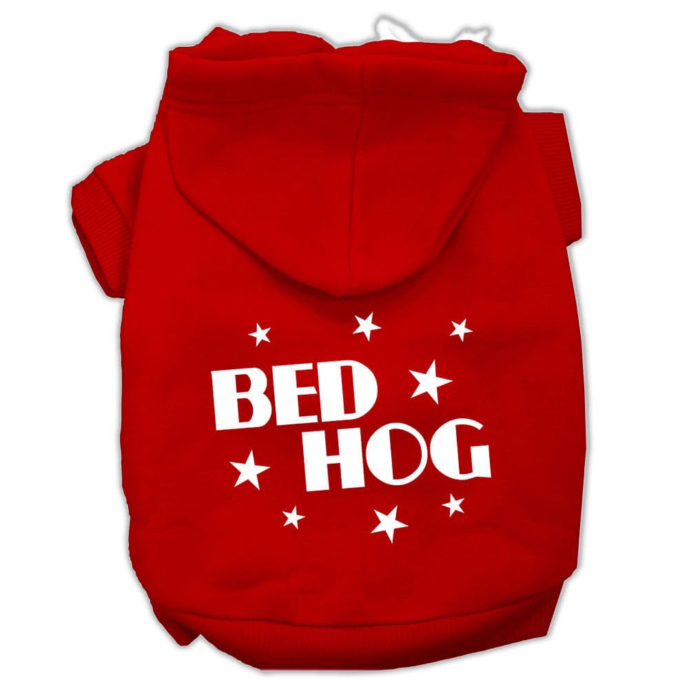 Pet, Dog & Cat Hoodie Screen Printed, 'Bed Hog' Red Sm (3-6 Lbs.)