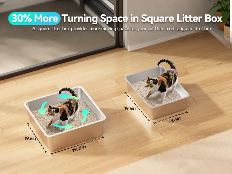 Extra Large 3-in-1 Enclosed Stainless Steel Cat Litter Box with Lid, High-Sided Oxford Cover, Metal Scoop, Odor Free, Leakproof