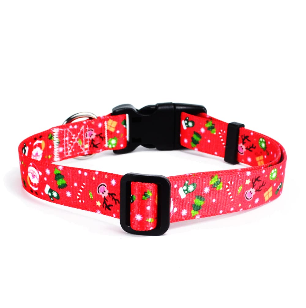 W&Z Christmas Dog Collars - Adjustable Heavy Duty Soft Ethnic Style Collar For Small Medium Large Dogs (S:Neck Fit 9.8-15.7',Width 3/5', Christmas Red)