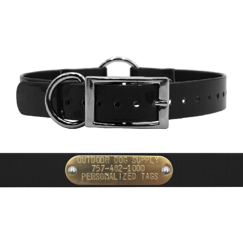 Outdoor Dog Supply'S 1' Wide Solid Ring In Center Dog Collar Strap With Custom Brass Name Plate (21' Long, Black)