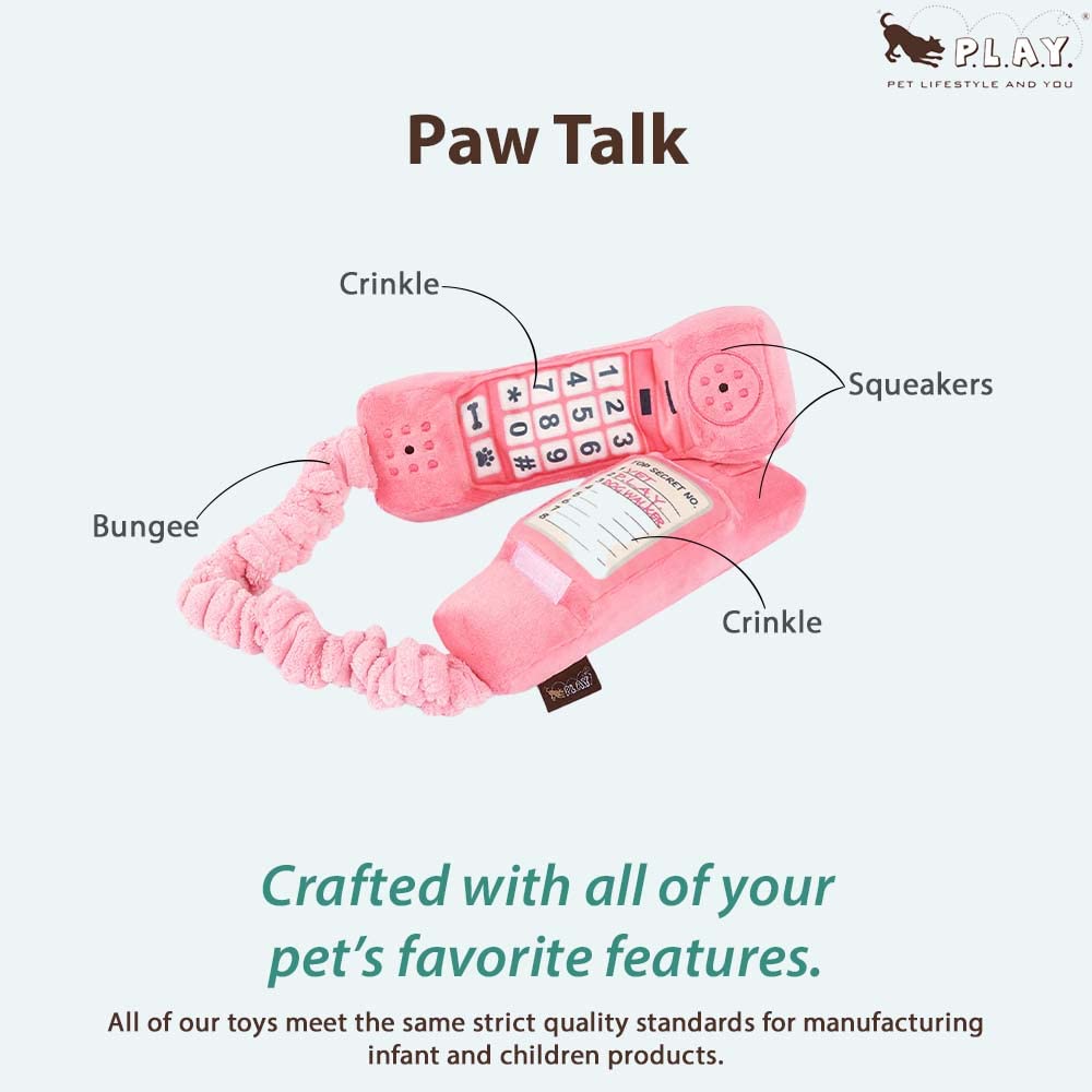 P.L.A.Y. Plush Dog Toy - 1980s Classics Pink Corded Telephone, Durable Squeaker Chew Toy for Puppies & Dogs, Machine Washable