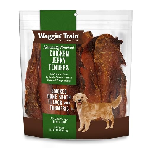 Waggin Train Smoked Chicken Jerky Tenders with Turmeric and Bone Broth for Dogs - 24 oz. Pouch - Grain Free, High Protein, Limi