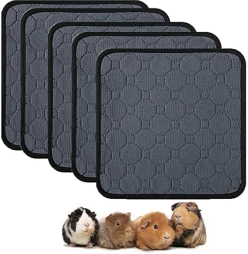 Guinea Pig Cage Liners, 5 Pack 12'' X 12'' Washable Guinea Pig Pee Pads, Non Slip Reusable Super Absorbent Guinea Pig Training M