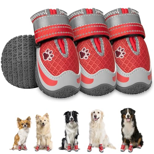 Lukovee Dog Shoes For Large Small Medium Dogs, Breathable Dog Booties For Summer Hot Pavement, Adjustable Anti-Slip Rubber Paw P