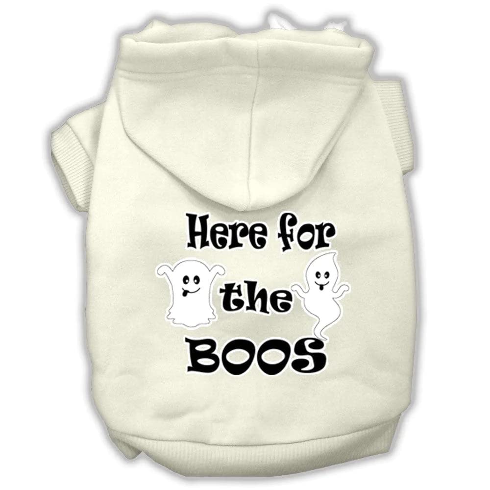Halloween Pet, Dog & Cat Hoodie Screen Printed, 'Here For The Boos' Black Xl (14-20 Lbs.)