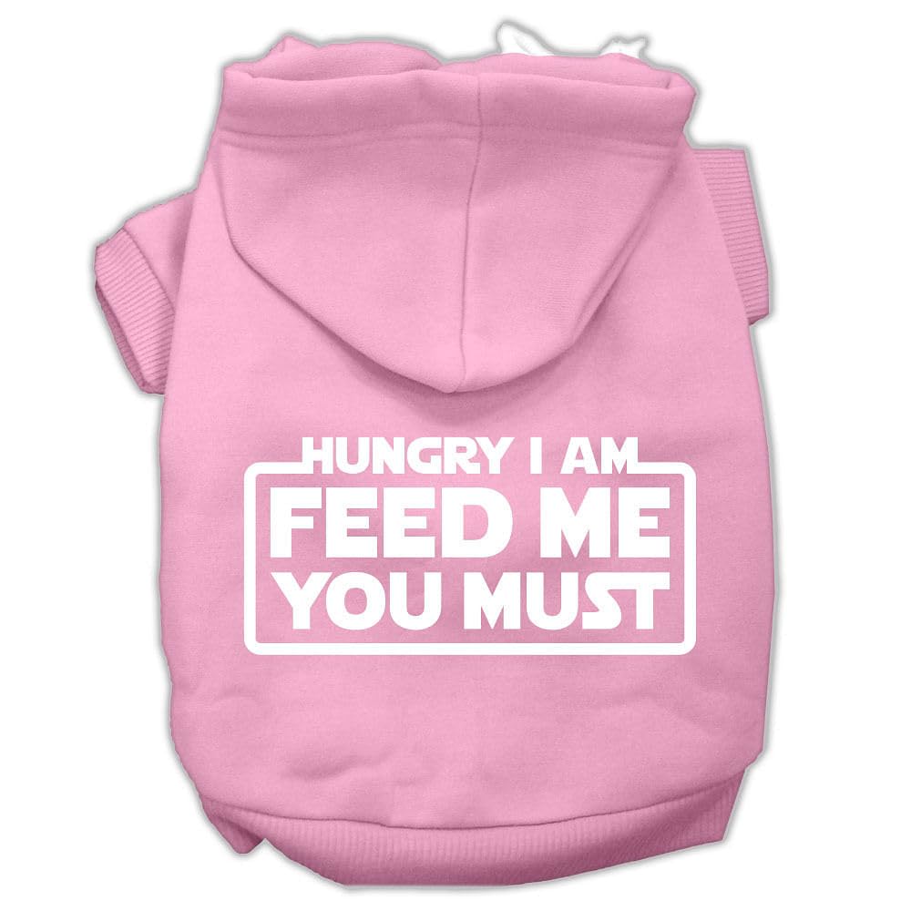 Pet, Dog & Cat Hoodie Screen Printed, 'Hungry I Am, Feed Me You Must' Light Pink Md (6-10 Lbs.)