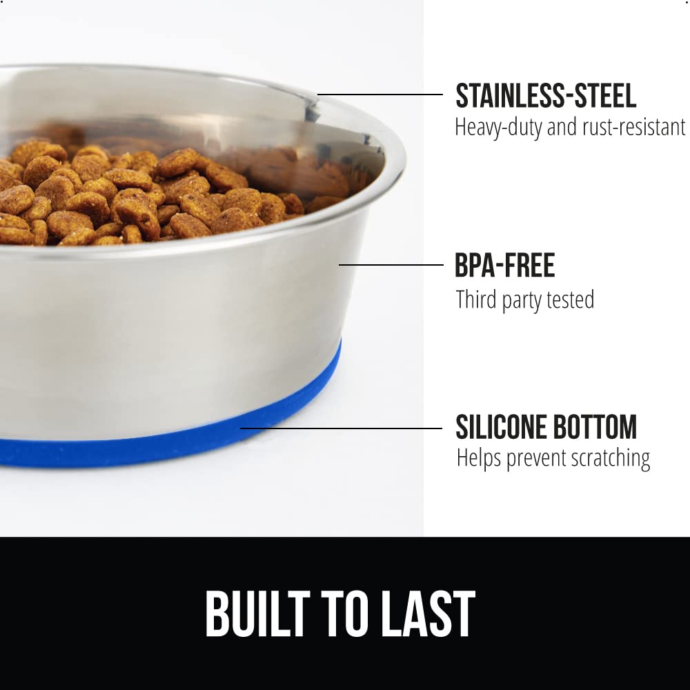 GORILLA GRIP Set of 2 Dog Bowls, Heavy Duty Metal Food and Water Bowl for Feeding Dogs and Cats, Dishwasher Safe, Rust Resistant