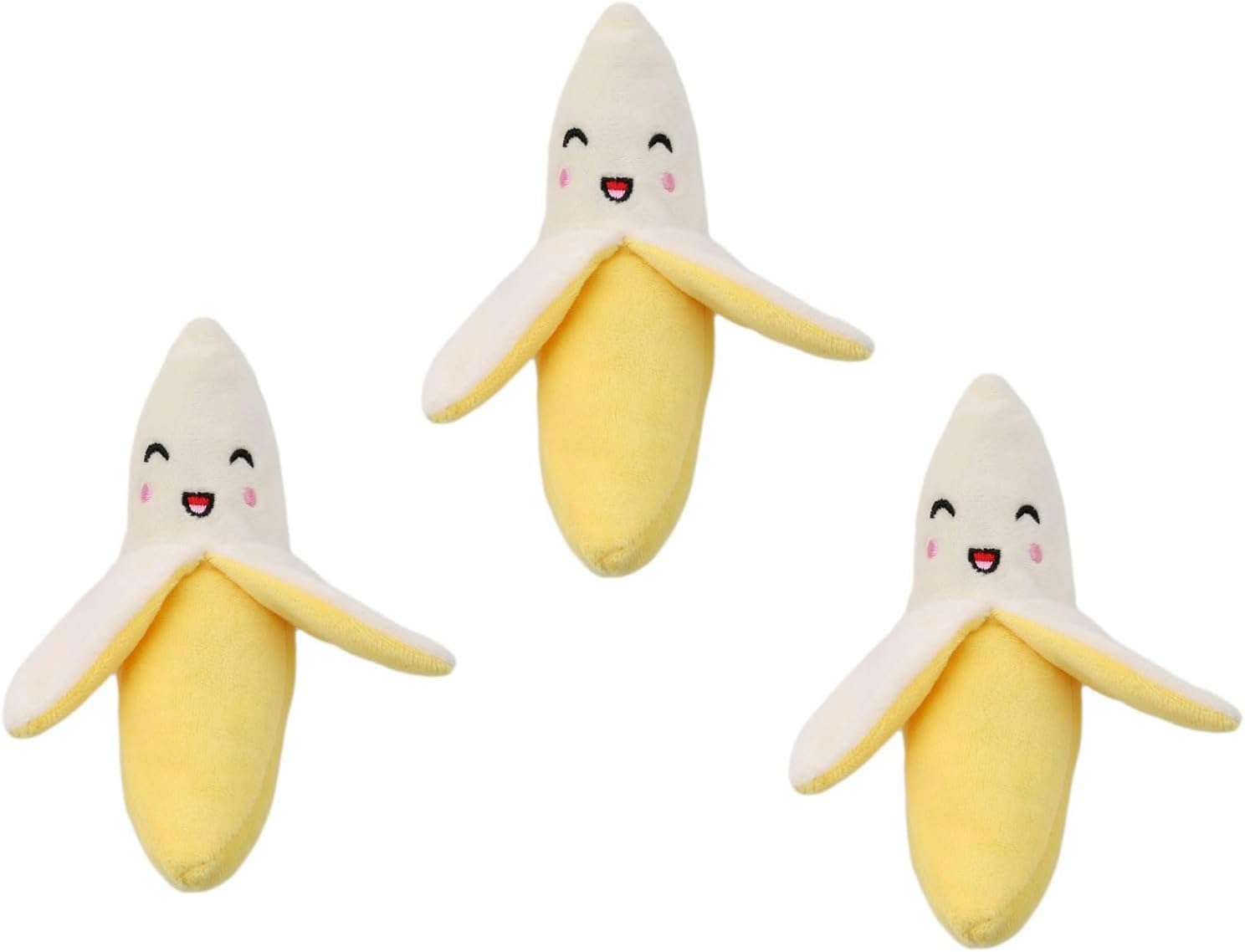 3 Pcs Yellow Banana Plush Squeeze Squeaker Puppy Plush Dog Chew Toys, Dog Squeak Toys, Banana