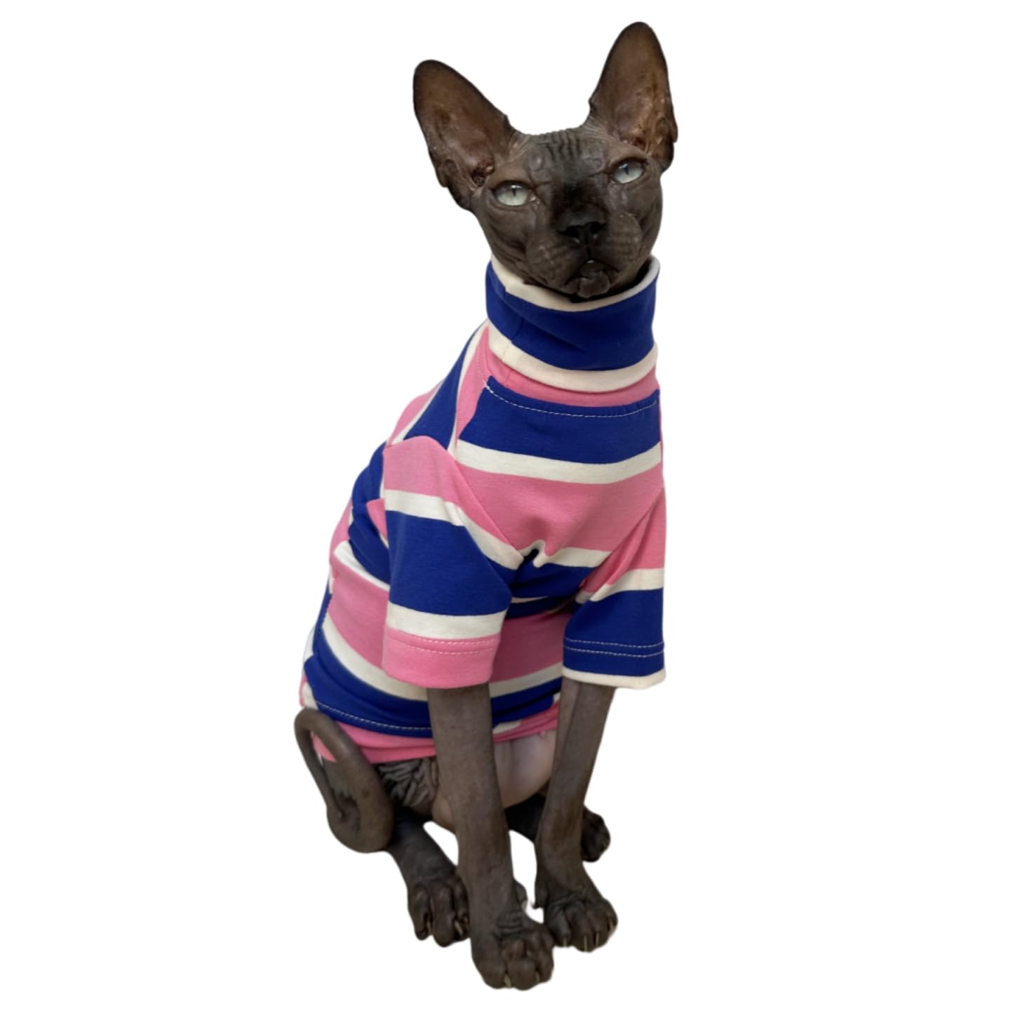 Vintage Stripes Sphynx Hairless Cats Shirt Cotton Cat Turtleneck Pet Clothes Kitten T-Shirts With Sleeves For Sphynx Cats (Wide