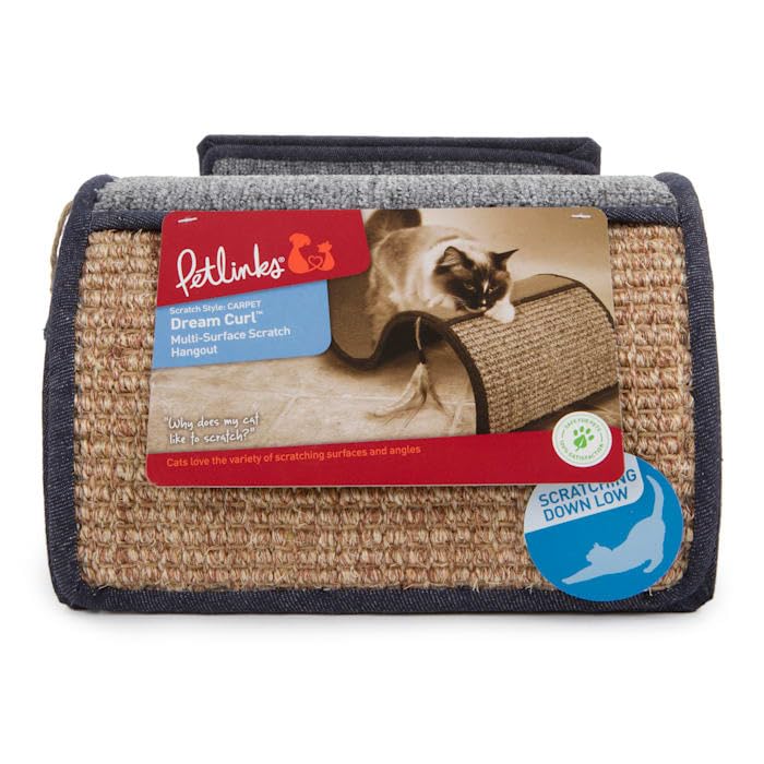 Petlinks Dream Curl Multi-Surface Cat Scratcher With Catnip Toy, Denim/Gray, Model Number: 49906