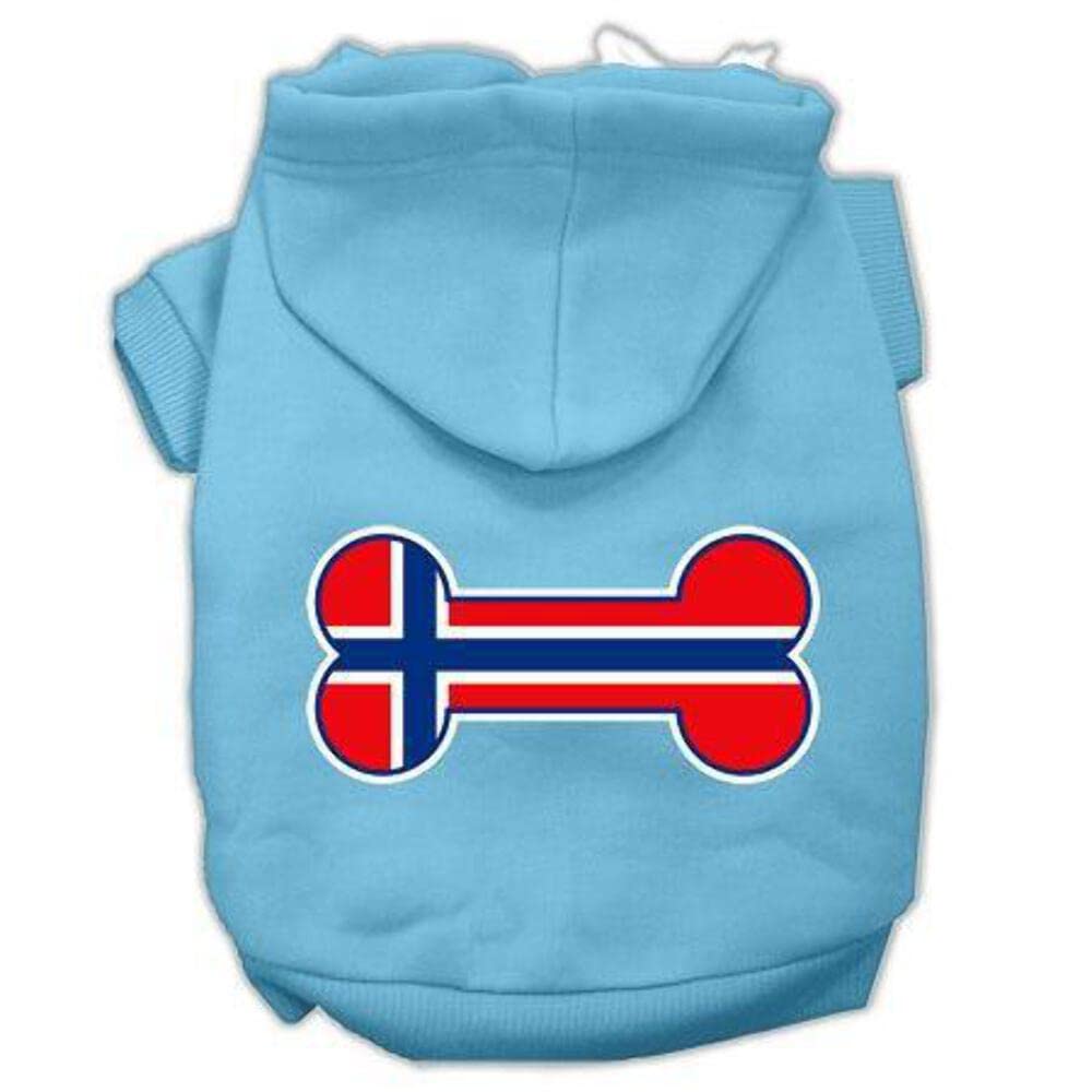 Pet, Dog & Cat Hoodie Screen Printed, 'Bone Shaped Norway Flag' Baby Blue 2Xl (20-25 Lbs.)