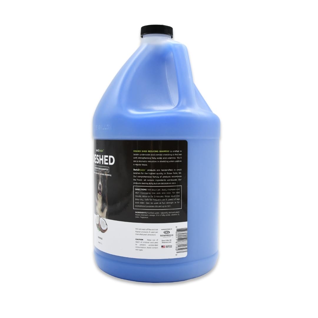 Bark2Basics Deshedding Dog Shampoo, 1 Gallon - Combats And Reduces Shedding, Removes Undercoat, Fights Excessive Hair Shed, Omeg