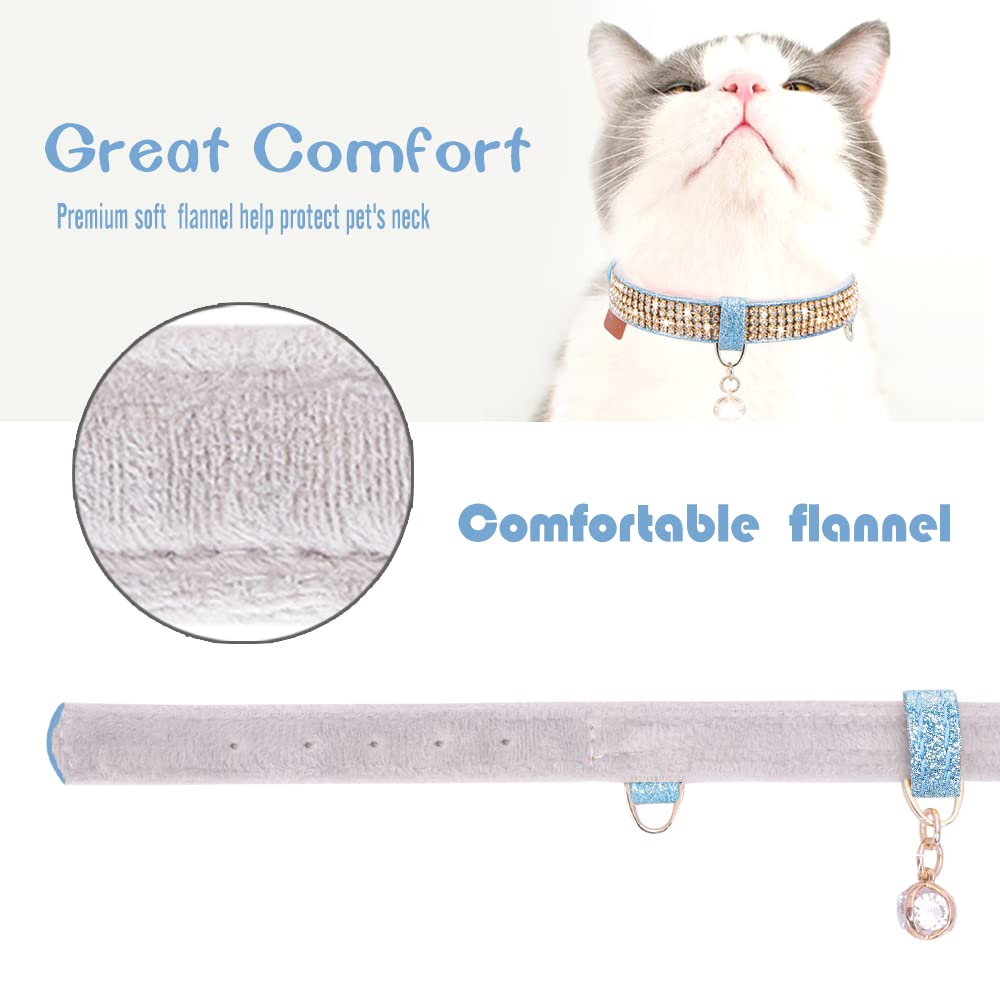 Petshome Cat Collar, Dog Collar, [Bling Rhinestones] Premium Pu Leather With Pendant Adjustable Collars For Big Cat And Small To Medium Dog Small Blue