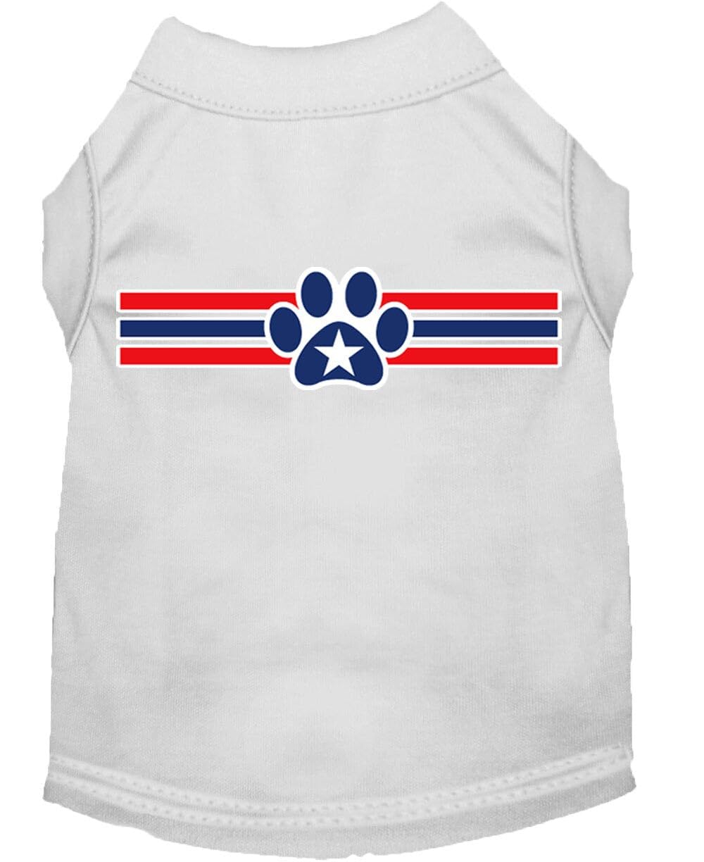 Pet Dog & Cat Shirt Screen Printed, 'Patriotic Star Paw Print' White 2Xl (20-25 Lbs.)