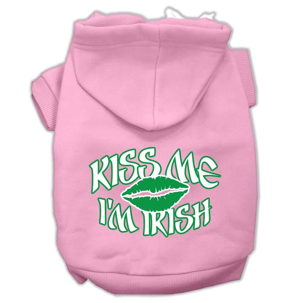 Pet Dog & Cat Hoodie Screen Printed, Kiss Me I'm Irish Black LG (10-14 lbs.)