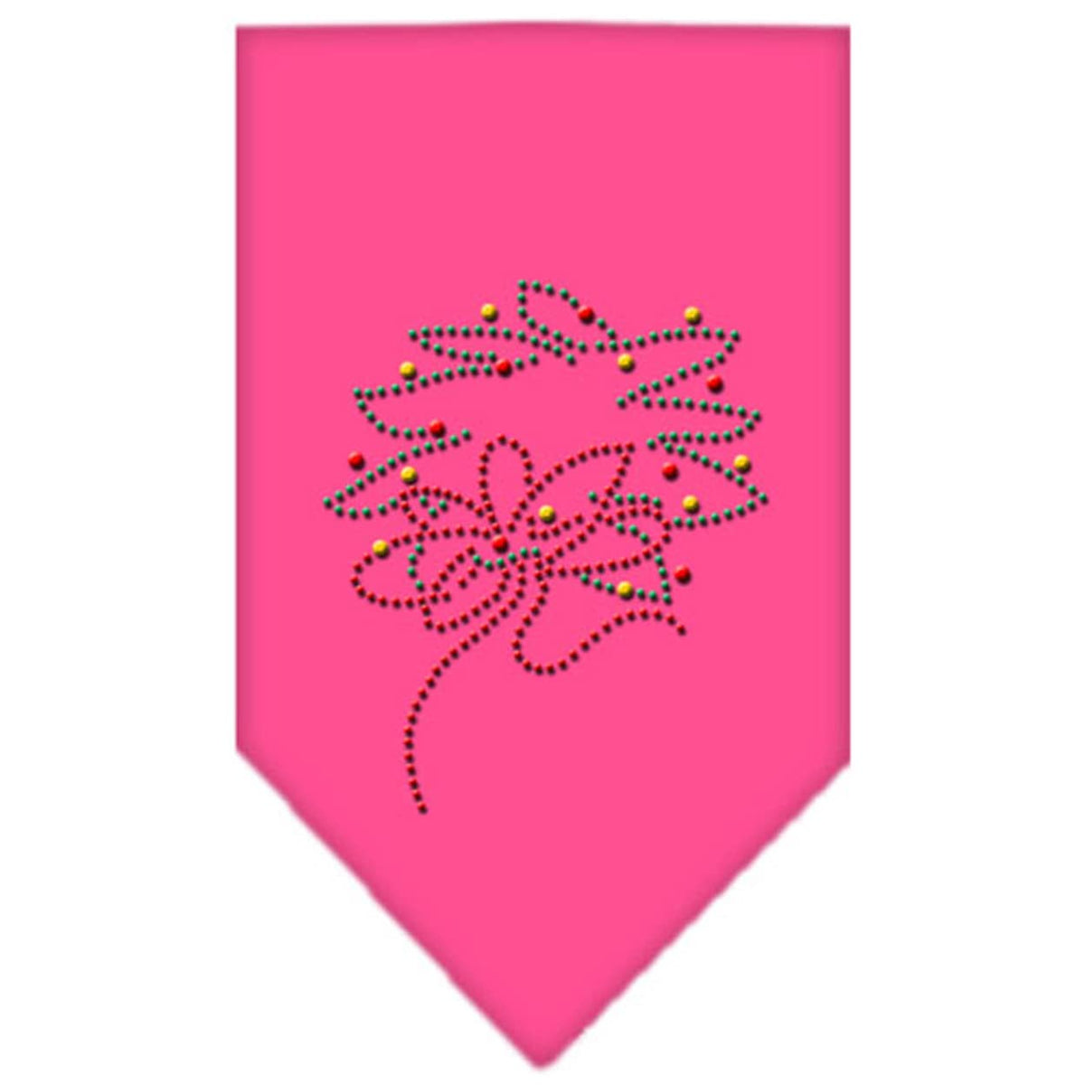 Christmas Pet and Dog Bandana Rhinestone, &quot;Wreath&quot; Bright Pink Large