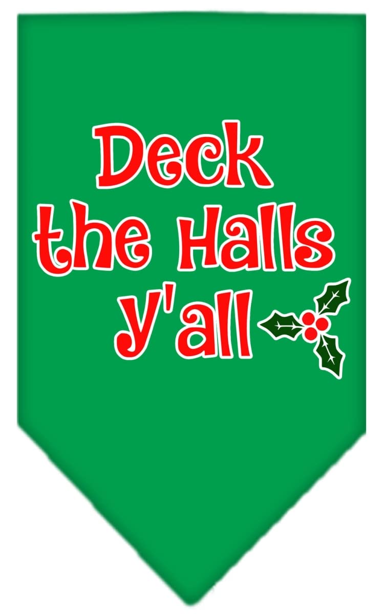 Christmas Pet and Dog Bandana Screen Printed, "Deck The Halls Y'all" Emerald Green Large