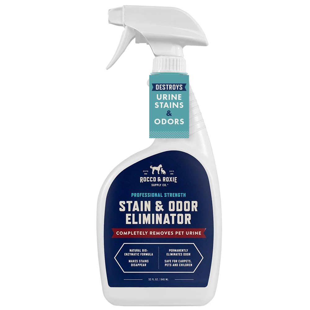 Rocco & Roxie Stain & Odor Eliminator For Strong Odor, 32Oz Enzyme Pet Odor Eliminator For Home, Carpet Stain Remover For Cats & Dog Pee, Enzymatic Cat Urine Destroyer, Carpet Cleaner Spray