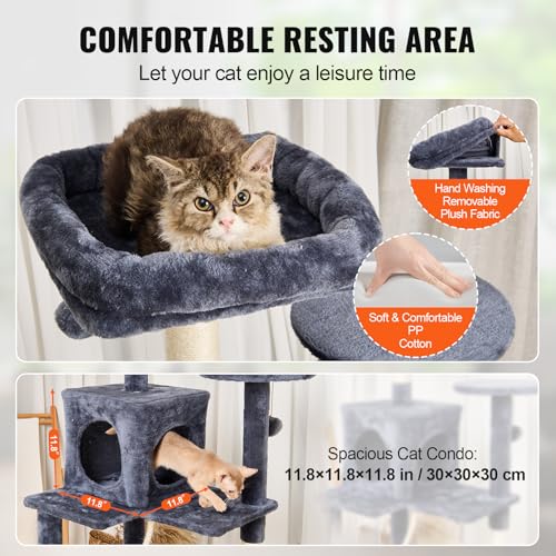 VEVOR Cat Tree 56.2 Cat Tower with Cat Condo Sisal Scratching Post Dark Grey