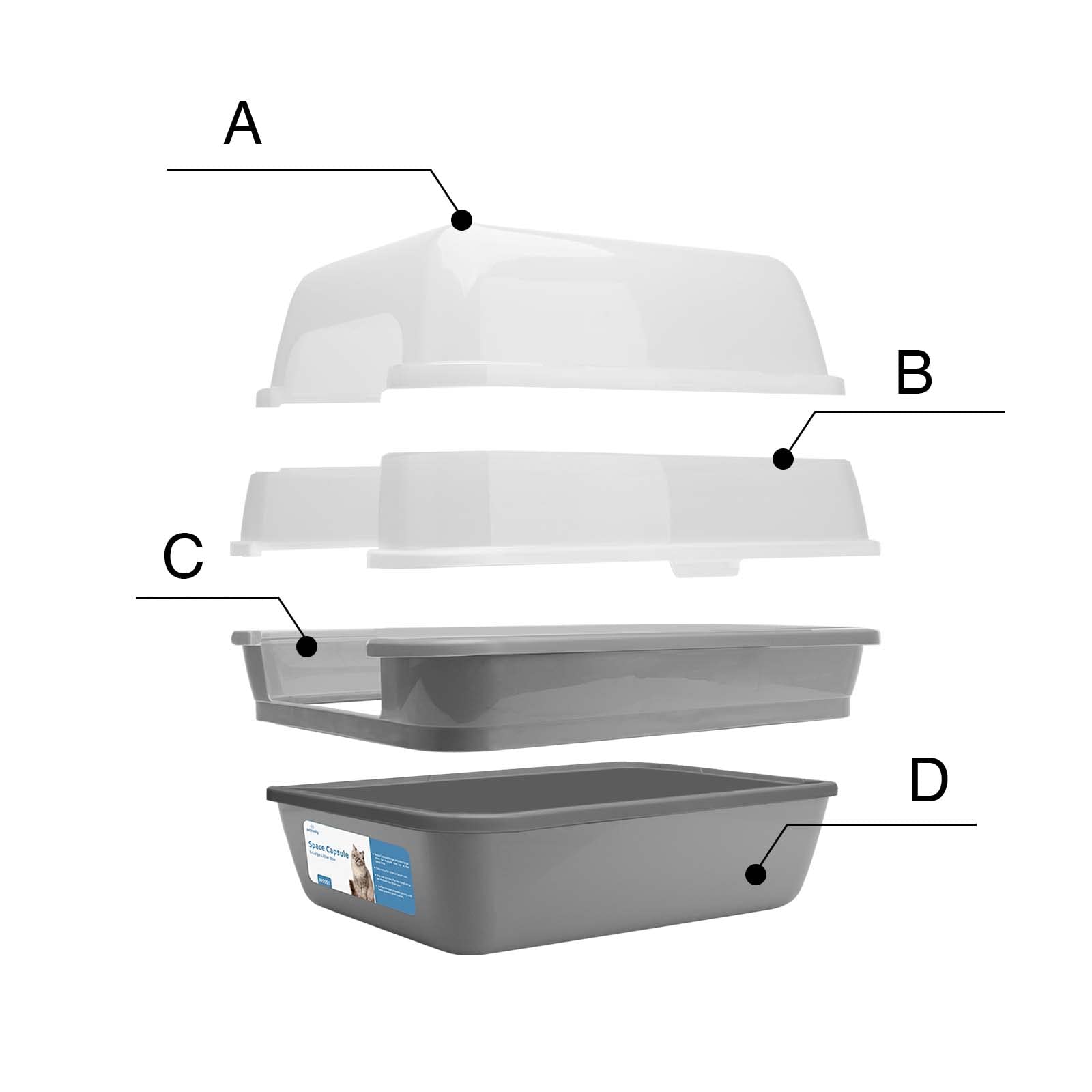 Petfamily Cat Litter Box, Large Foldable Jumbo Hooded With Transparent Lid,Grey