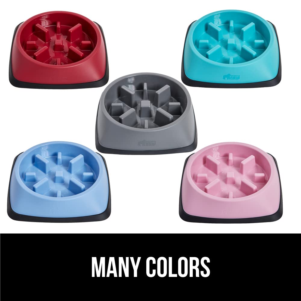 GORILLA GRIP Patent Pending Slow Feeder Dog Bowls, Interactive Puzzle Toy for Dogs and Cats Food Training, Keeps Pets Busy and P