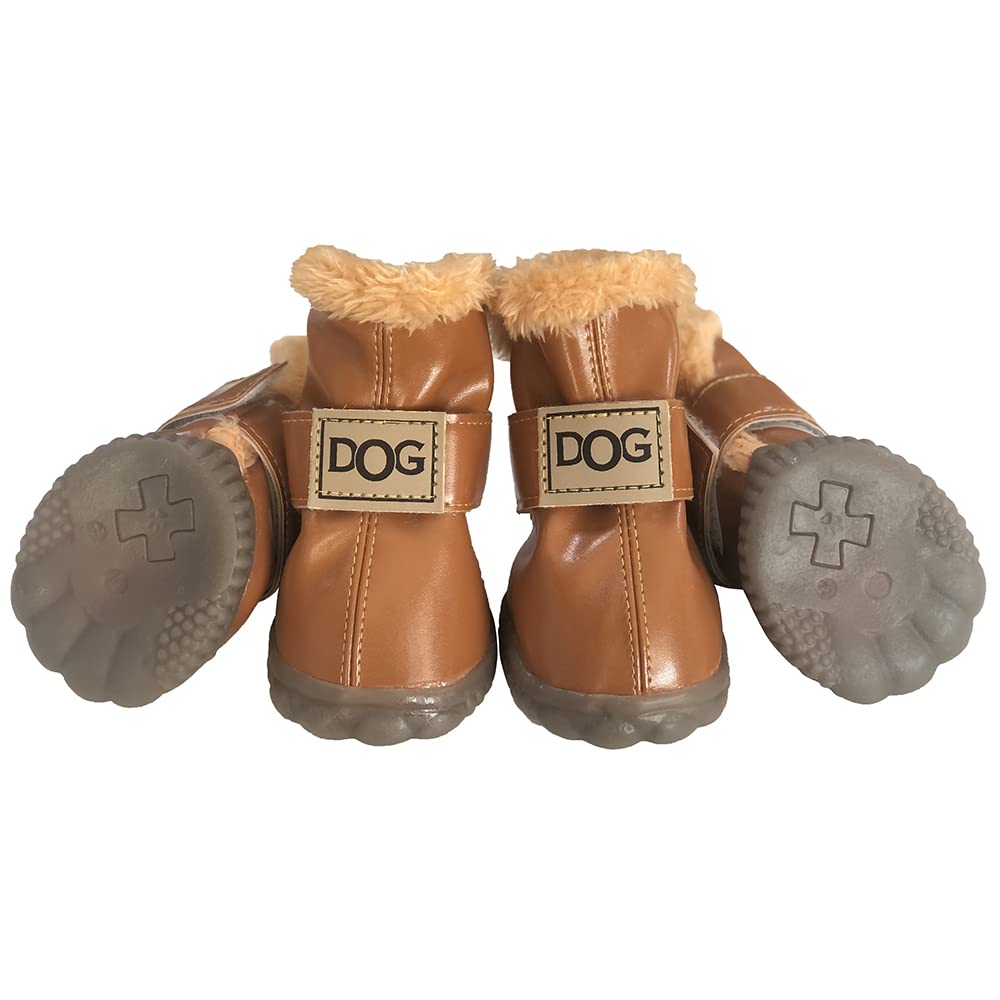 Winsoon Dog Australia Boots Pet Antiskid Shoes Winter Warm Skidproof Sneakers Paw Protectors 4-Pcs Set (Size 6, Light Brown)