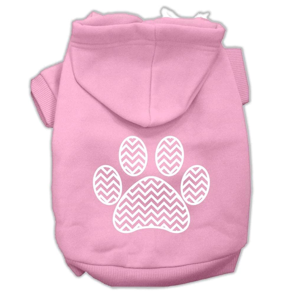 Pet Dog & Cat Hoodie Screen Printed, 'Chevron Paw Print' Baby Blue Lg (10-14 Lbs.)