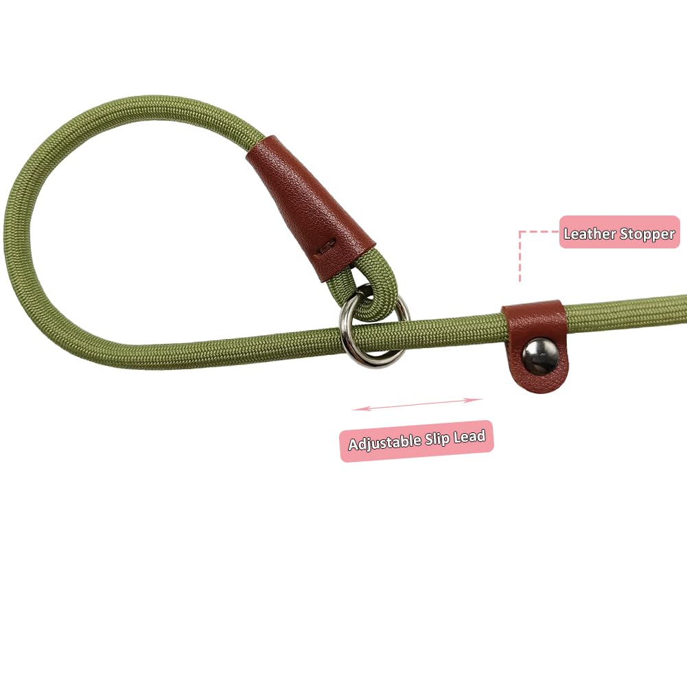 Btinesful 7Ft Slip Lead Dog Leash, Strong Nylon Rope Leash, 1/4 Inch Diam Dog Training Lead For Small Medium Large Dogs, Grass G