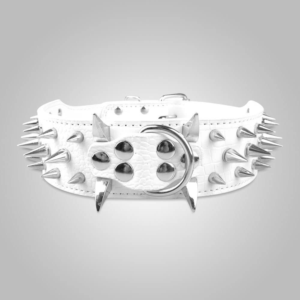 Serijoars Spiked Studded Dog Collar, Pu Leather Dog Collar, Adjustable Pet Collars For Medium Or Large Breed Pet (M, White5)