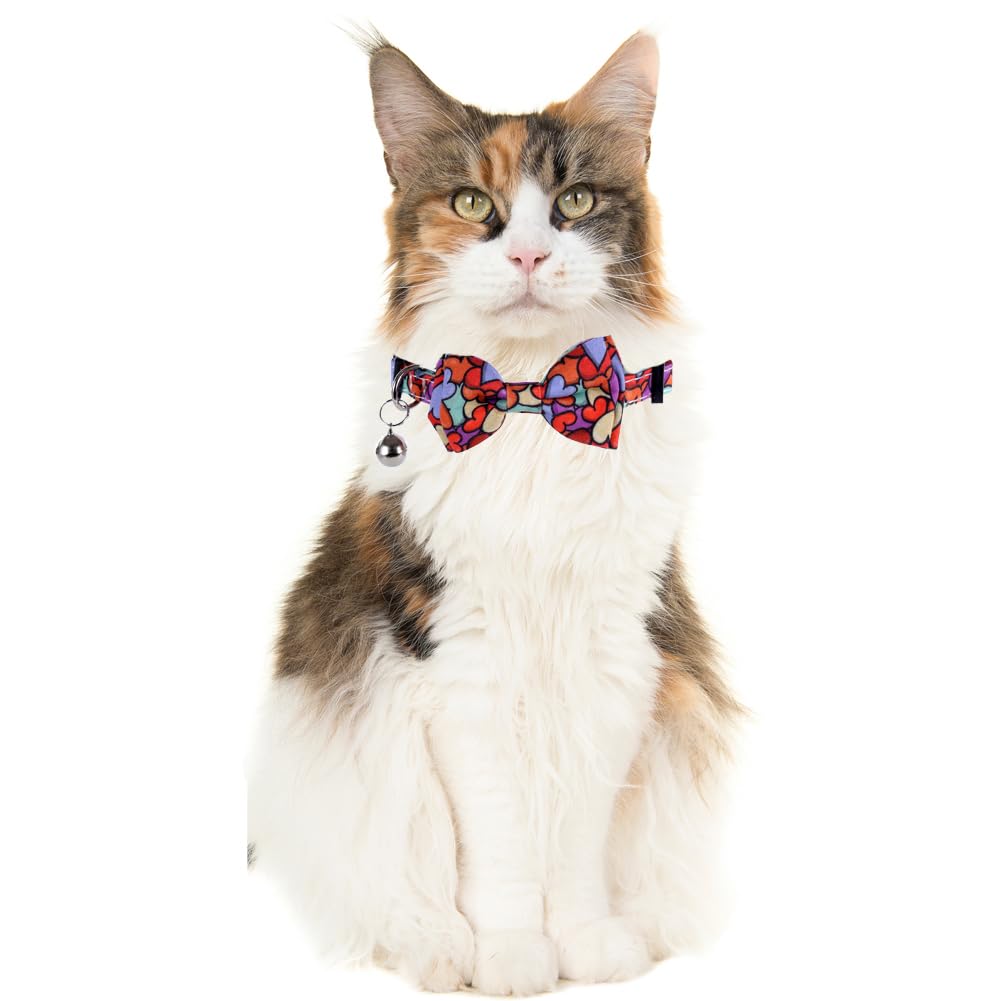 Valentine'S Day Cat Collar Breakaway With Cute Bow Tie And Bell For Kitty Adjustable Safety Love Heart