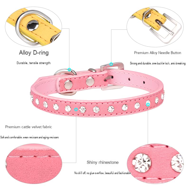 Haoyueer Cute Dazzling Sparkling Elegant Fancy Suede Leather 1 Rows Bling Rhinestone Crystal Jeweled Small Pet Cat Dog Puppy Collar(Pink,S)